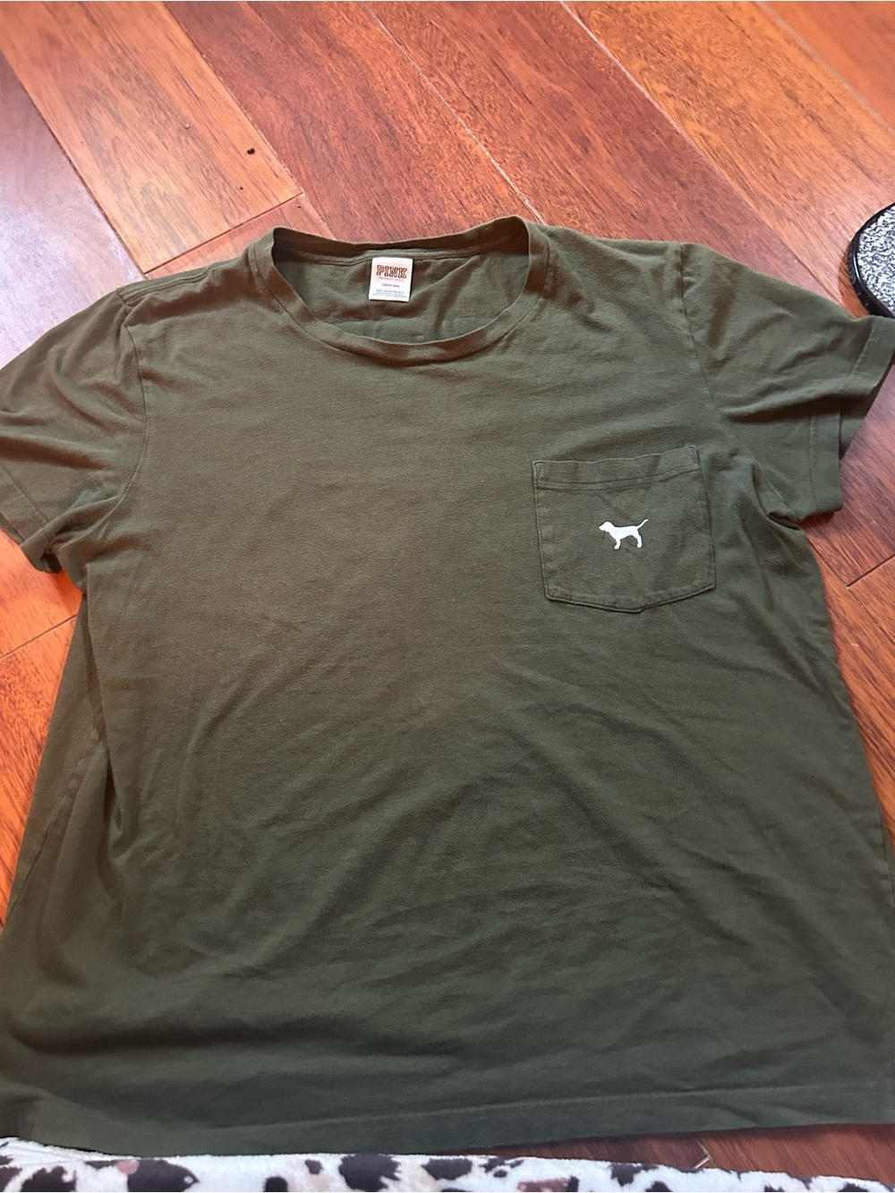 PINK Victoria's Secret Olive Green Pocket Tee with Dog Logo